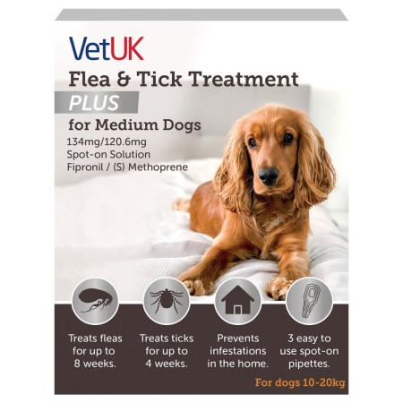 VetUK Flea and Tick Treatment Plus for Medium Dogs (3 Pipettes)