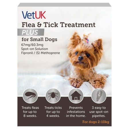 VetUK Flea and Tick Treatment Plus for Small Dogs (3 Pipettes)